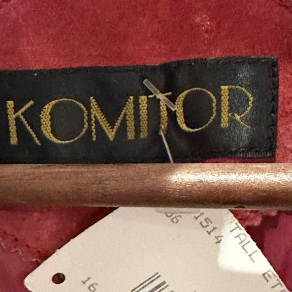 Vintage Komitor Jacket Womens 16 Red Suede Leather 1 Button Blazer Lined - Picture 5 of 12